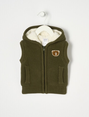 Teeny Weeny Sherpa Lined Hooded Knit Vest, Khaki product photo