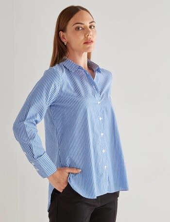 Oliver Black Stripe Long Sleeve Classic Shirt, Blue & White product photo