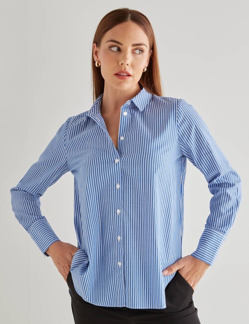 Oliver Black Stripe Long Sleeve Classic Shirt, Blue & White product photo View 05 L
