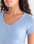 Essence Thermals Merino, Cotton Lace Trim Short Sleeve Top, Sky Blue, 10-18 product photo View 04 S