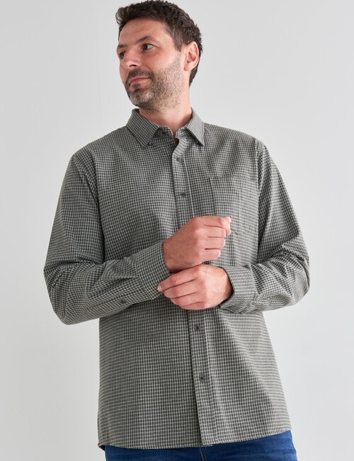 Chisel Mini Check Long Sleeve Shirt, Khaki product photo