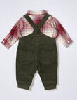 Teeny Weeny Cord Overall & Flannel Bodysuit Shirt Set, 2-Piece, Racing Green & Wine product photo View 02 S