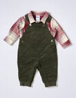 Teeny Weeny Cord Overall & Flannel Bodysuit Shirt Set, 2-Piece, Racing Green & Wine product photo View 03 S