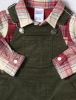 Teeny Weeny Cord Overall & Flannel Bodysuit Shirt Set, 2-Piece, Racing Green & Wine product photo View 04 S