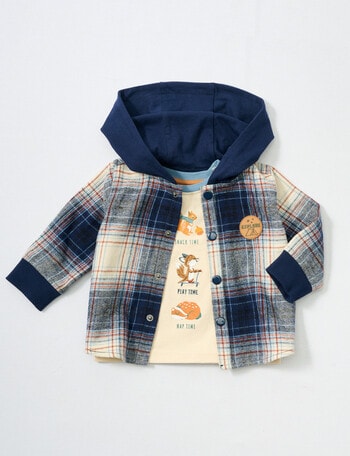 Teeny Weeny Tee & Check Flannel Hoddie Shirt Set, 2-Piece, Navy product photo
