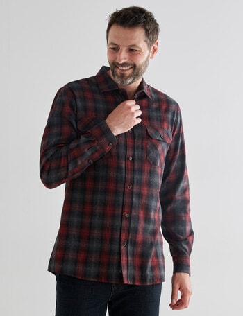 Chisel Long Sleeve Flannel Shirt, Dark Red product photo