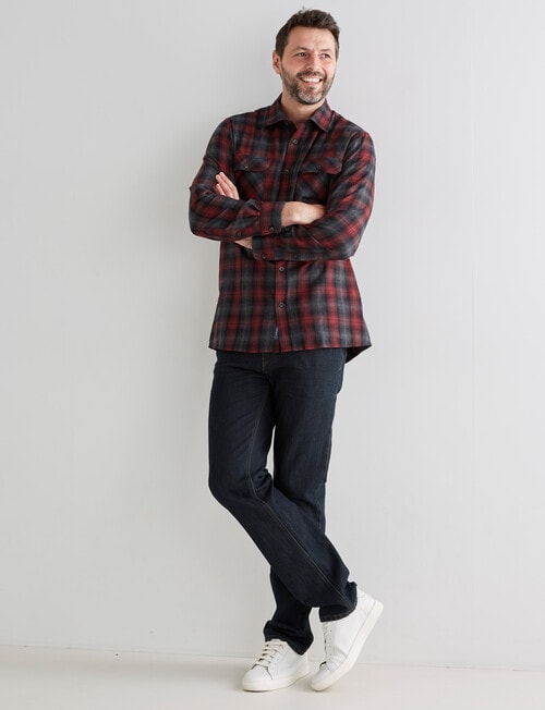 Chisel Long Sleeve Flannel Shirt, Dark Red product photo View 03 L