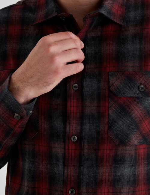 Chisel Long Sleeve Flannel Shirt, Dark Red product photo View 04 L
