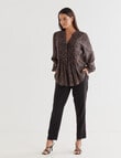 Oliver Black Long Sleeve V-Neck Pintuck Shirt, Black & Taupe Pebble product photo View 03 S