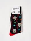 Mazzoni Cotton-Blend Flower Skull Dress Sock, Black product photo View 02 S