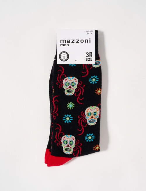 Mazzoni Cotton-Blend Flower Skull Dress Sock, Black product photo View 02 L