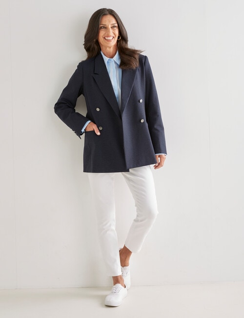 Ella J Double Breasted Ponte Blazer, Navy Marle product photo View 05 L