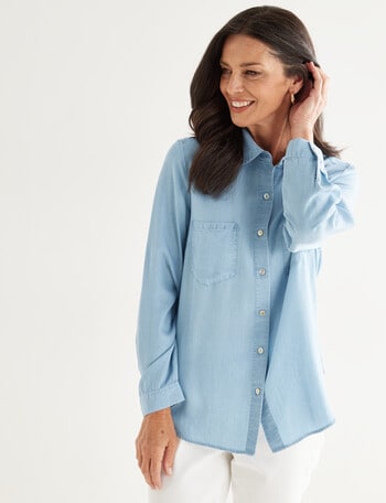 Ella J Classic Chambray Shirt, Blue product photo