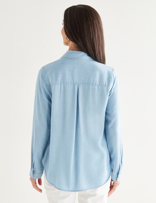 Ella J Classic Chambray Shirt, Blue product photo View 02 L