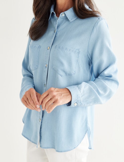 Ella J Classic Chambray Shirt, Blue product photo View 04 L
