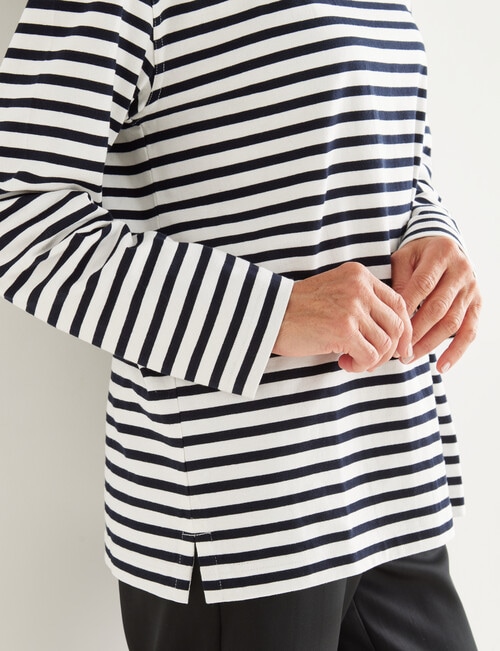 Ella J Long Sleeve Striped Top, Navy & Ivory product photo View 04 L