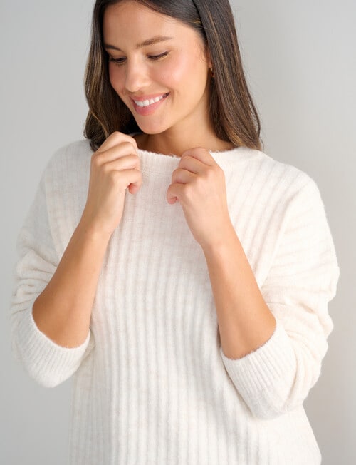 Whistle Rib Drop Shoulder Sweater, Cream product photo