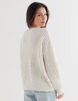 Whistle Long Sleeve Rib Shoulder Sweater, Cream Marle product photo View 02 S