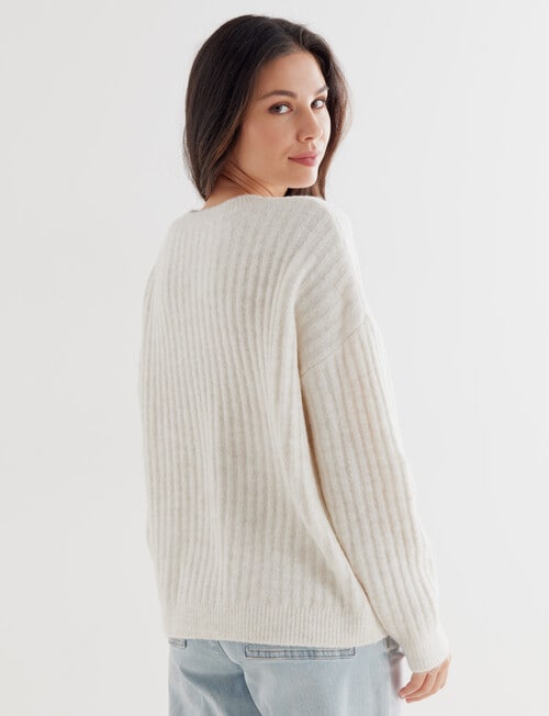 Whistle Long Sleeve Rib Shoulder Sweater, Cream Marle product photo View 02 L