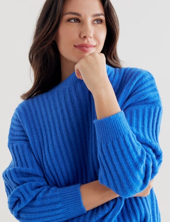 Whistle Long Sleeve Rib Shoulder Sweater, Blue Marle product photo