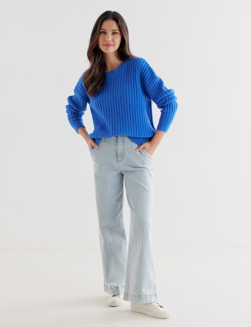 Whistle Long Sleeve Rib Shoulder Sweater, Blue Marle product photo View 03 L
