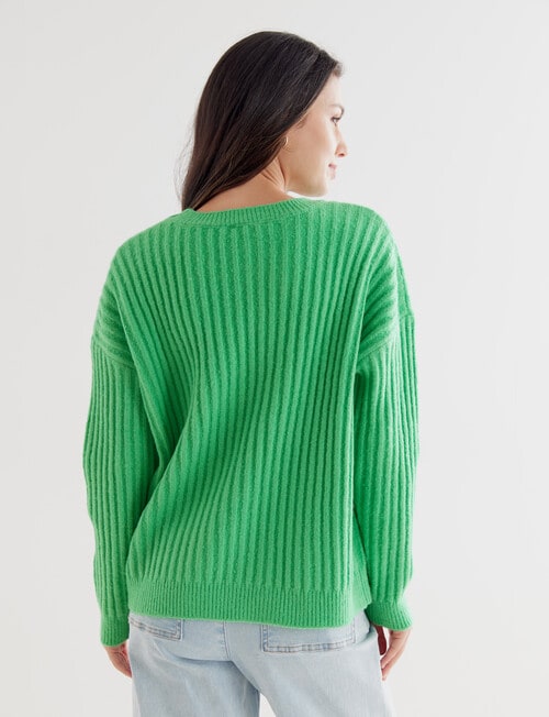 Whistle Long Sleeve Rib Shoulder Sweater, Green Marle product photo View 02 L