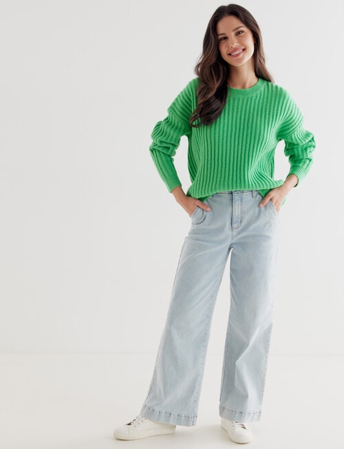 Whistle Long Sleeve Rib Shoulder Sweater, Green Marle product photo View 03 L
