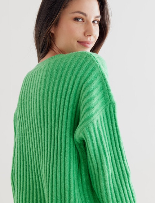 Whistle Long Sleeve Rib Shoulder Sweater, Green Marle product photo View 04 L