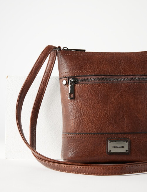 Pronta Moda Lucy Zip Crossbody Bag, Brown product photo View 03 L
