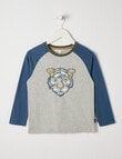 Mac & Ellie Tiger Print Long Sleeve Raglan T-Shirt, Grey Marle product photo
