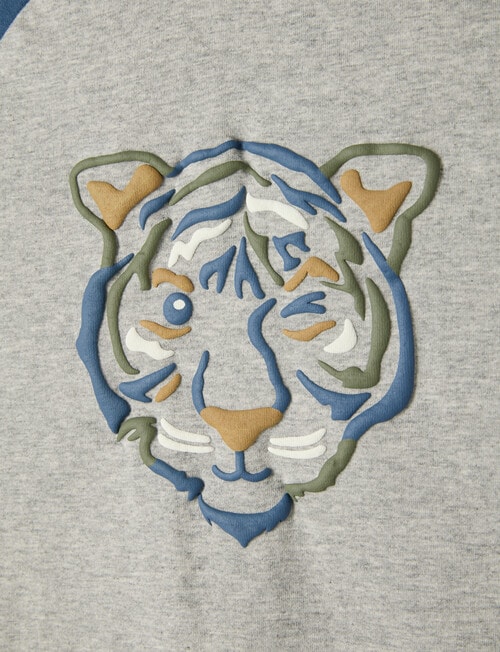 Mac & Ellie Tiger Print Long Sleeve Raglan T-Shirt, Grey Marle product photo View 02 L