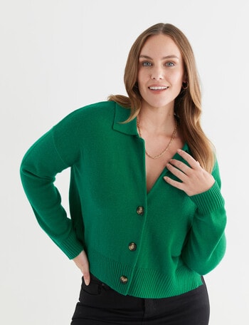 North South Merino Cropped Cardigan, Green product photo