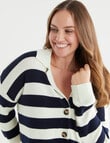 North South Merino Stripe Cropped Cardigan, Navy & Cream product photo View 04 S