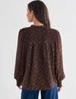 Whistle Autumn Print Long Sleeve Printed Blouse, Black product photo View 02 S