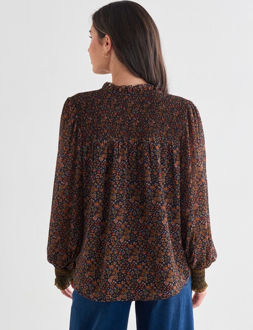 Whistle Autumn Print Long Sleeve Printed Blouse, Black product photo View 02 L