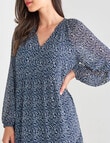 Whistle Floral Long Sleeve Babydoll Dress, Navy & White product photo View 04 S