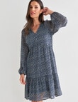 Whistle Floral Long Sleeve Babydoll Dress, Navy & White product photo View 05 S