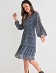 Whistle Floral Long Sleeve Babydoll Dress, Navy & White product photo View 06 S