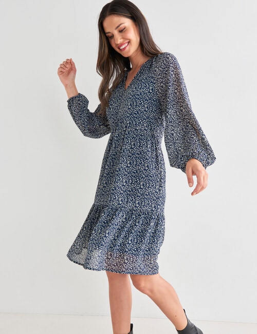 Whistle Floral Long Sleeve Babydoll Dress, Navy & White product photo View 06 L