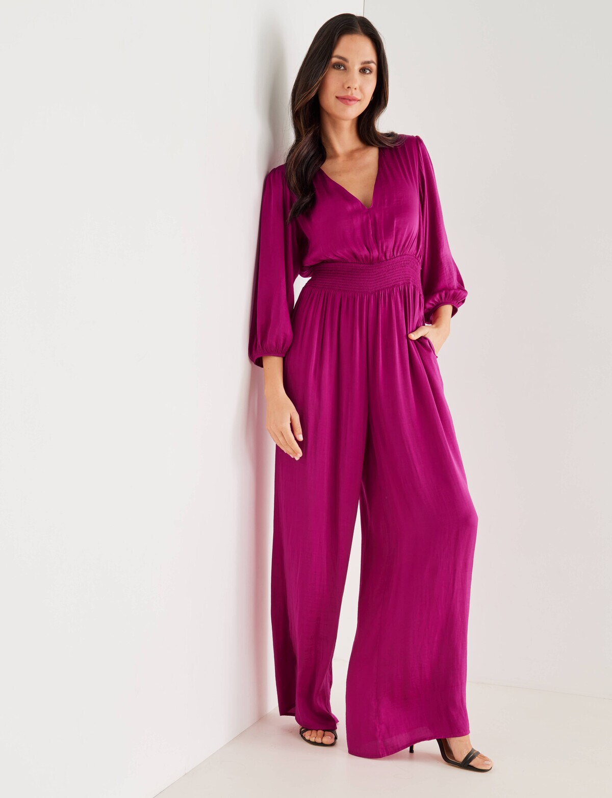 Whistle Satin Jumpsuit, Fuschia Dresses