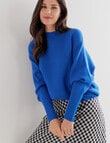Whistle Rib Long Sleeve Batwing Jumper, Blue product photo View 04 S
