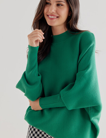 Whistle Rib Long Sleeve Batwing Jumper, Green product photo