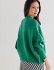 Whistle Rib Long Sleeve Batwing Jumper, Green product photo View 02 S