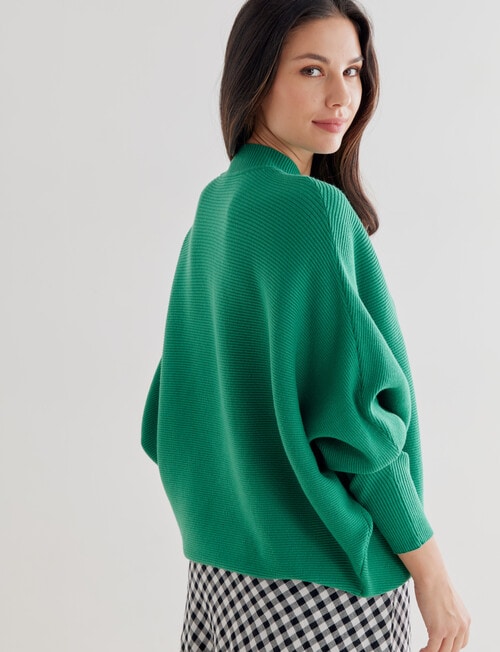 Whistle Rib Long Sleeve Batwing Jumper, Green product photo View 02 L