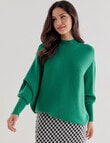 Whistle Rib Long Sleeve Batwing Jumper, Green product photo View 04 S