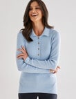 Ella J Long Sleeve Ribbed Polo, Pale Blue product photo View 05 S