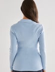 Ella J Long Sleeve Ribbed Polo, Pale Blue product photo View 02 S