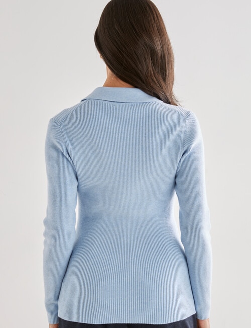 Ella J Long Sleeve Ribbed Polo, Pale Blue product photo View 02 L