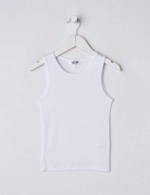 Blue Ink Bamboo Singlet, White product photo