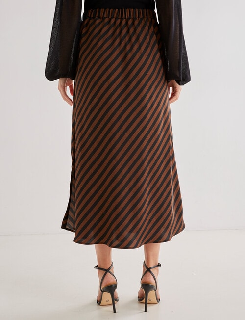 Whistle Stripe Satin Slip Skirt, Brown & Black product photo View 02 L